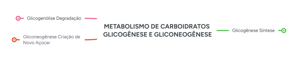 Mapa mental de metabolismo dos carboidratos, visão geral com os ramos fechados.
