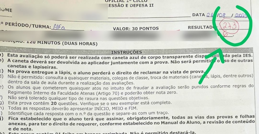 Prova oficial de Agressão e Defesa II com resultado 27,3 de 30 pontos.