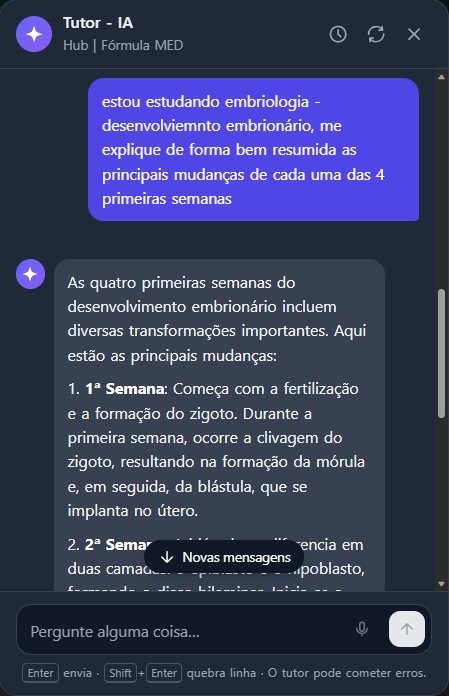 Tutor IA respondendo, de forma resumida, as principais mudanças das quatro primeiras semanas do desenvolvimento embrionário.